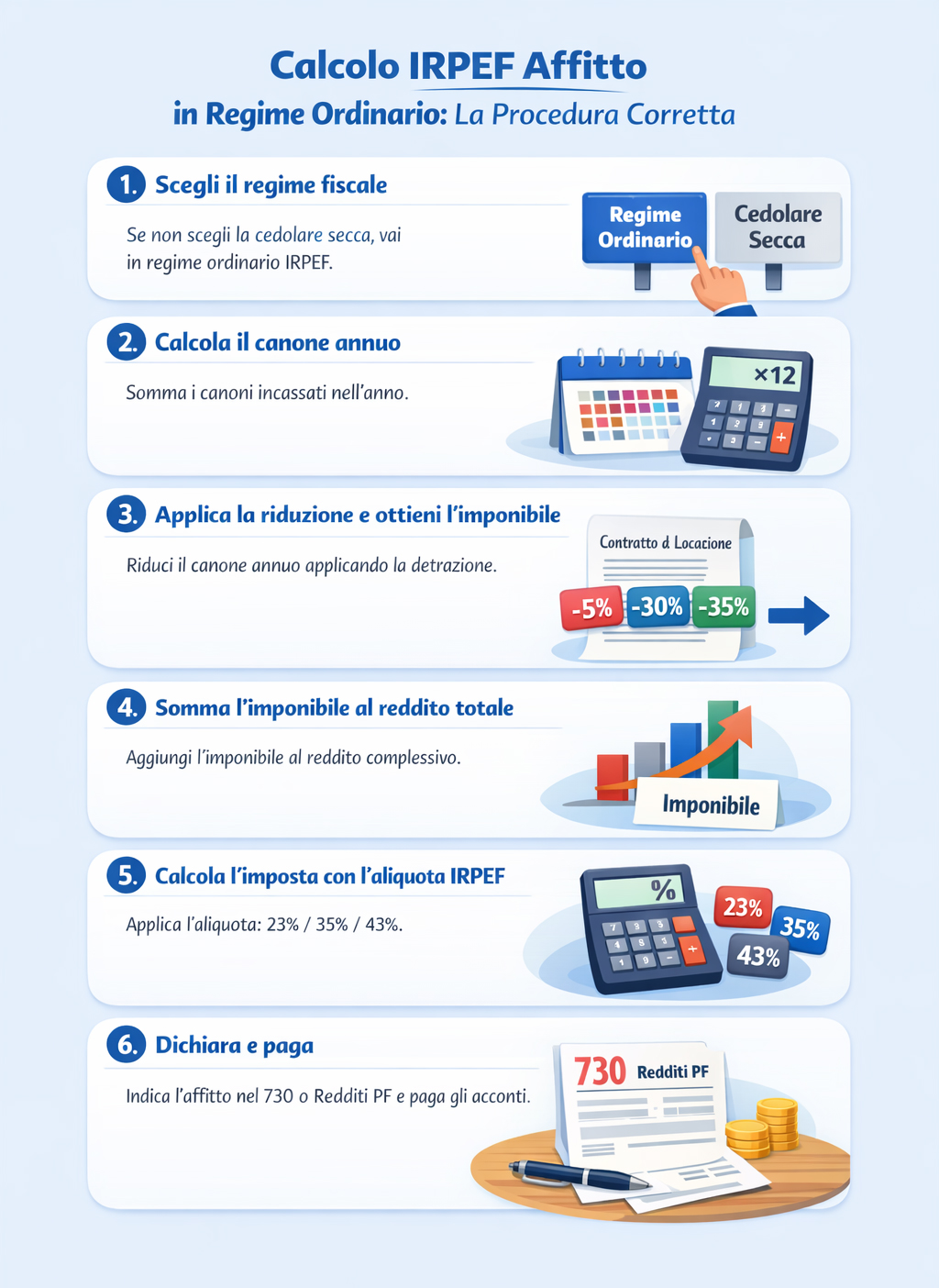 Infografica che illustra come funziona il calcolo dell'irpef per l'affitto