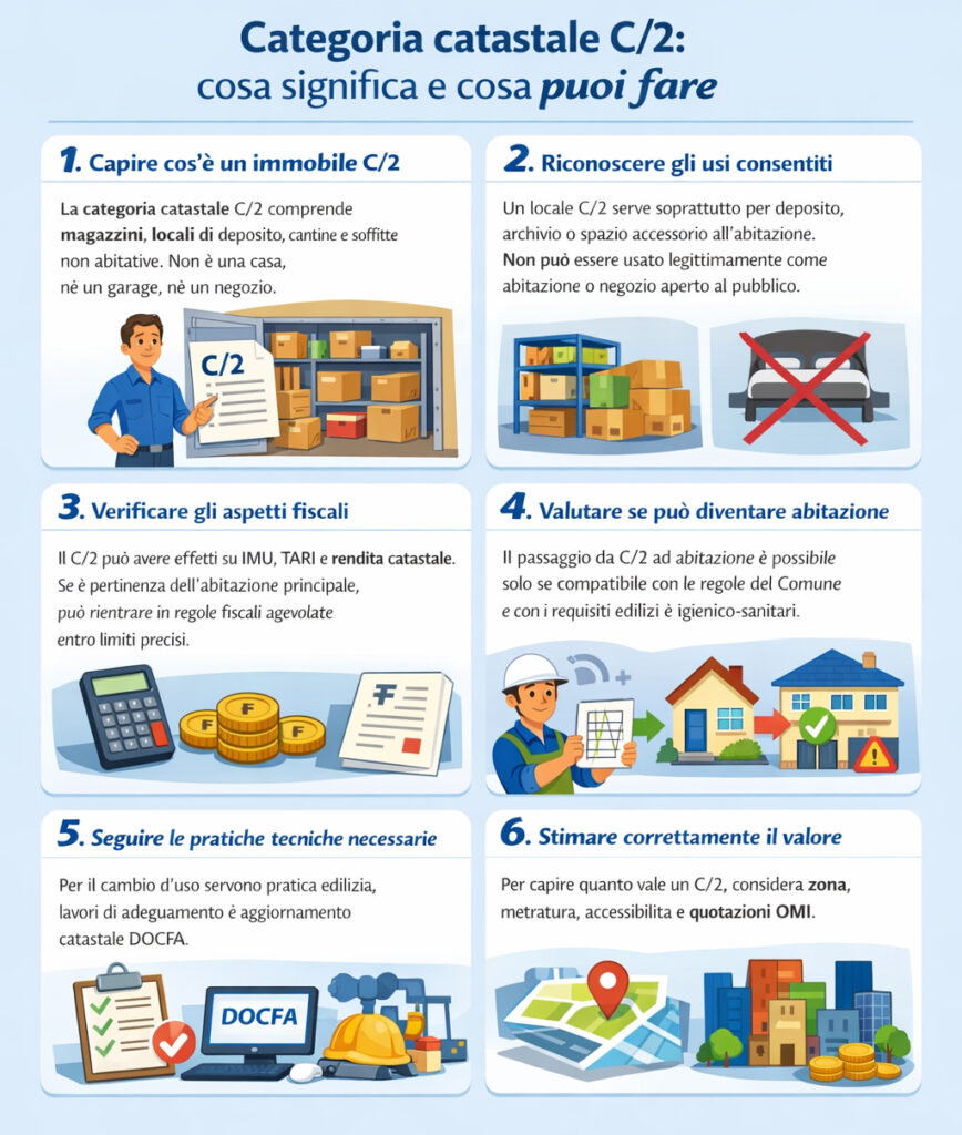 Infografica che illustra cosa appartiene alla categoria catastale c2