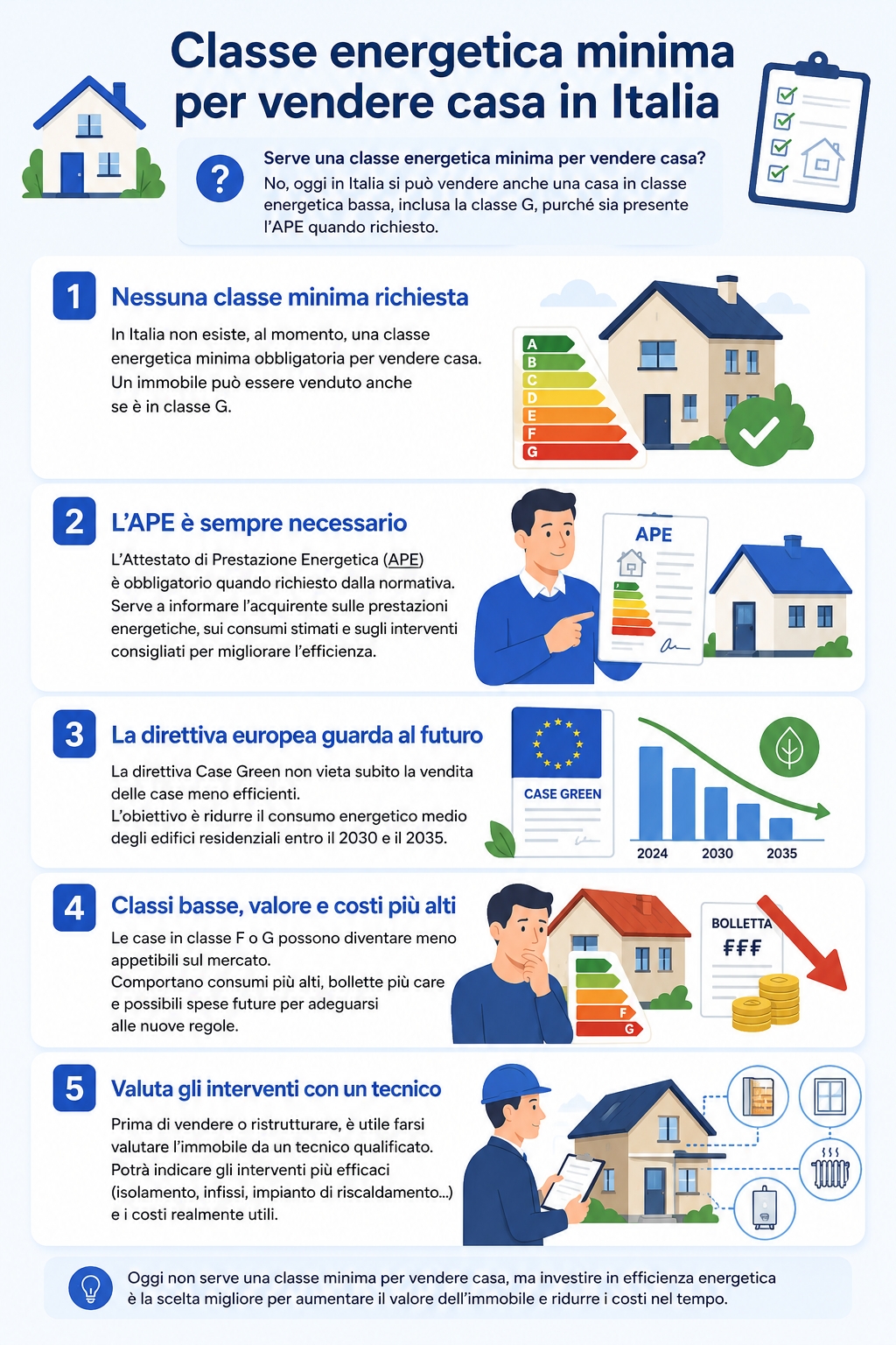 Infografica che illustra se serva una classe energetica minima per vendere casa