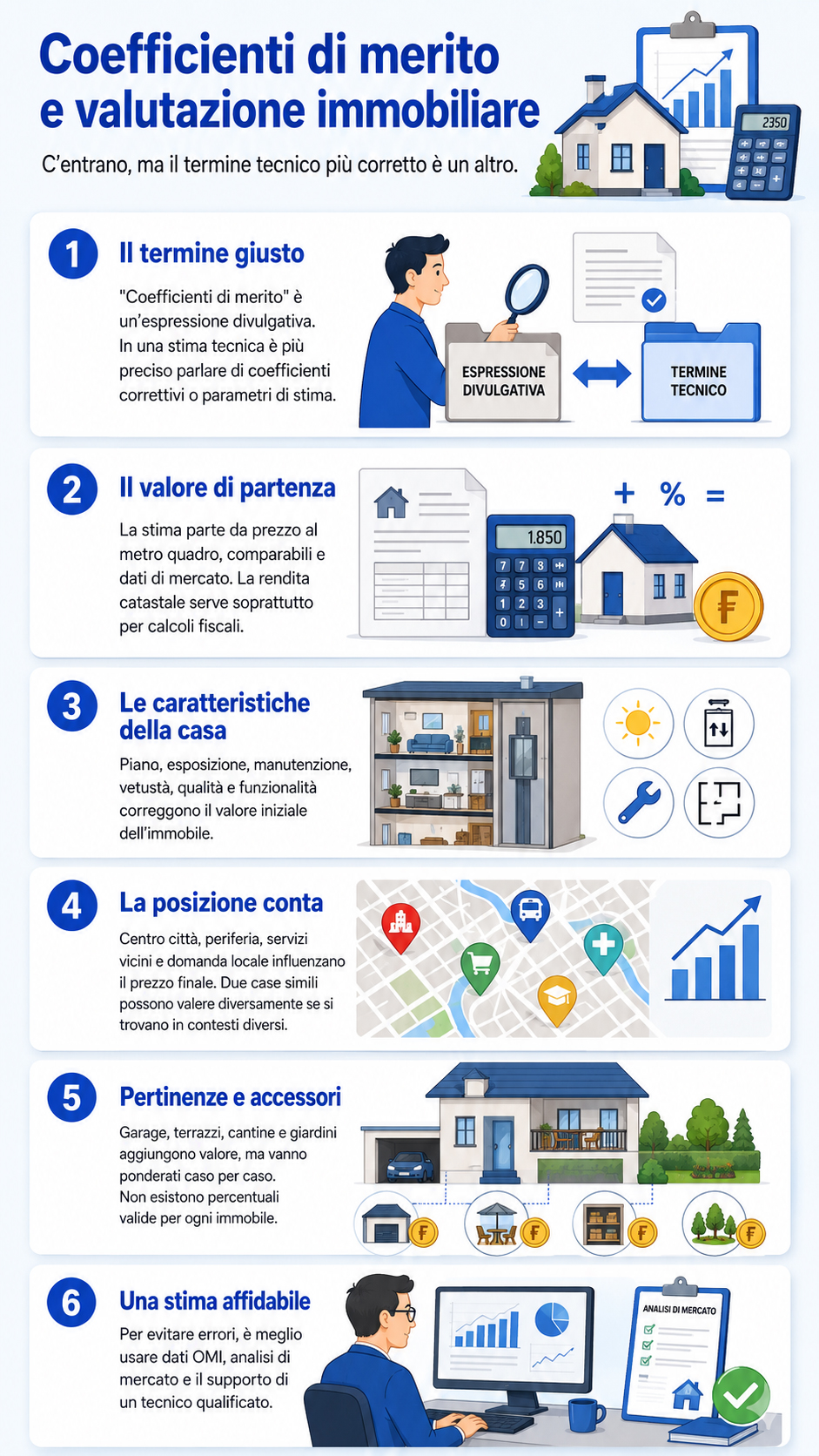 Infografica che illustra cosa sono e come funzionano i coefficienti di valutazione immobiliare