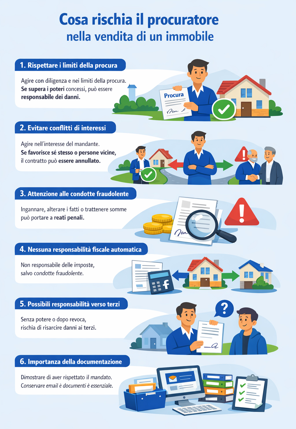 Infografica che spiega cosa rischia il procuratore nella vendita di un immobile