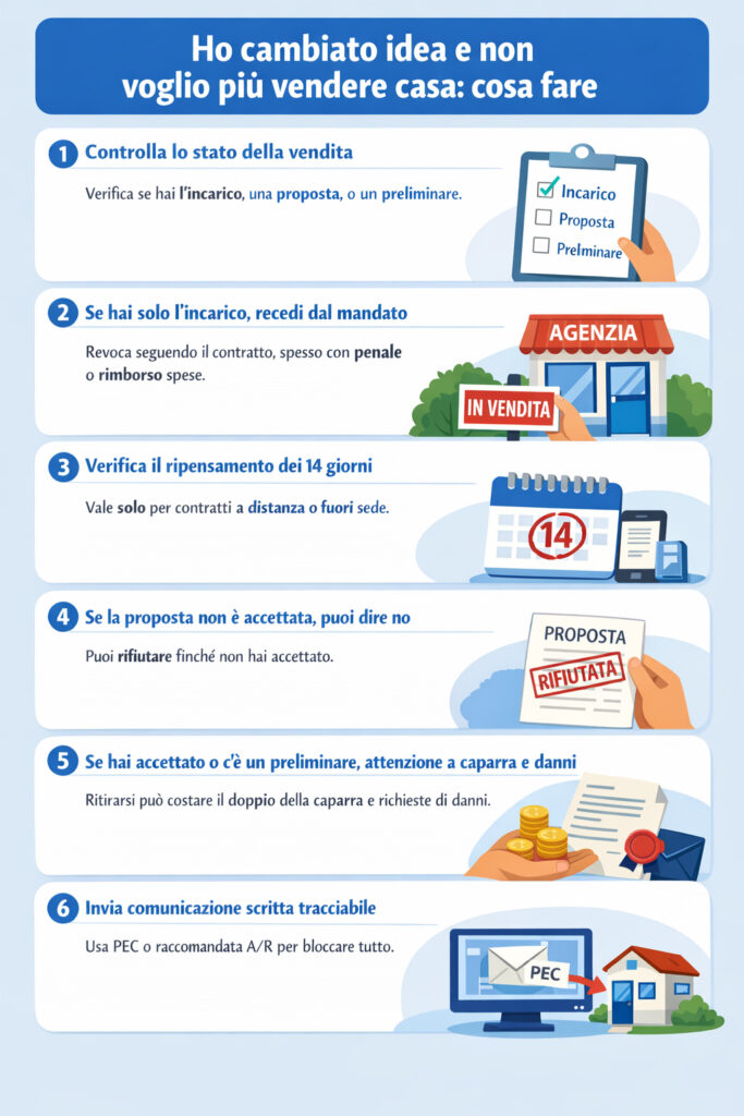 Infografica che spiega cosa fare nel caso si cambi idea sul vendere casa