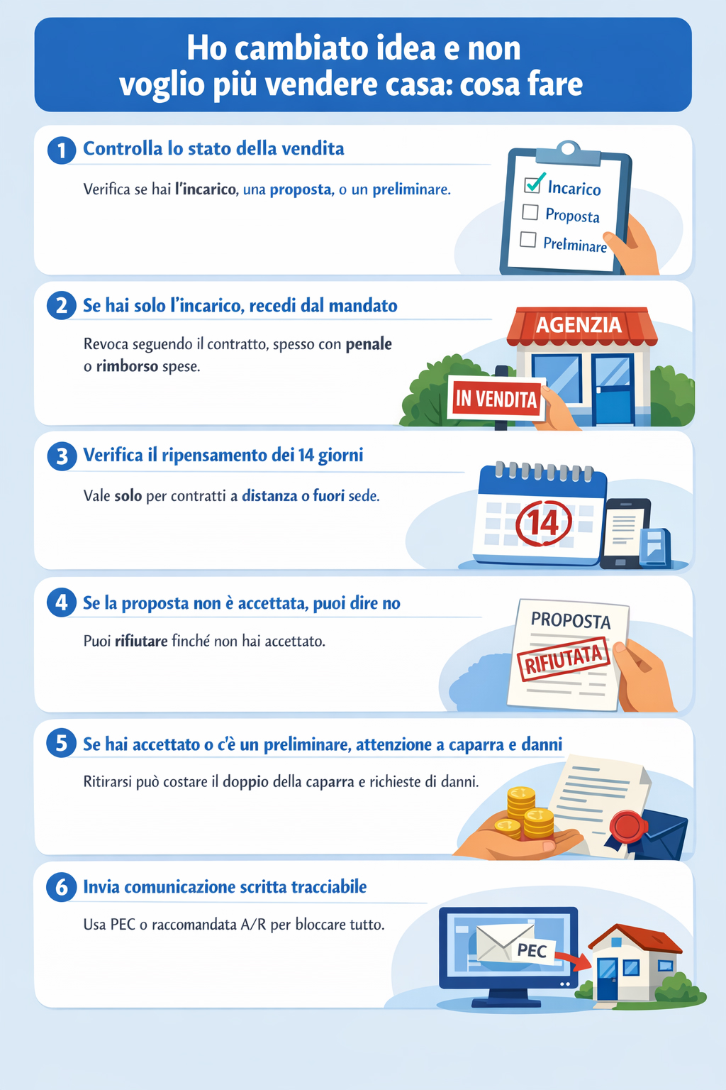 Infografica che spiega cosa fare nel caso si cambi idea sul vendere casa