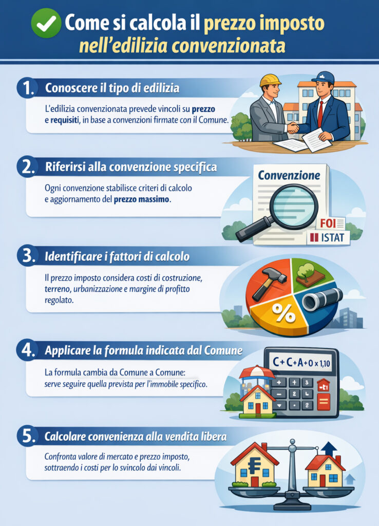 Infografica che illustra come si calcola il prezzo imposto nell'edilizia convenzionata