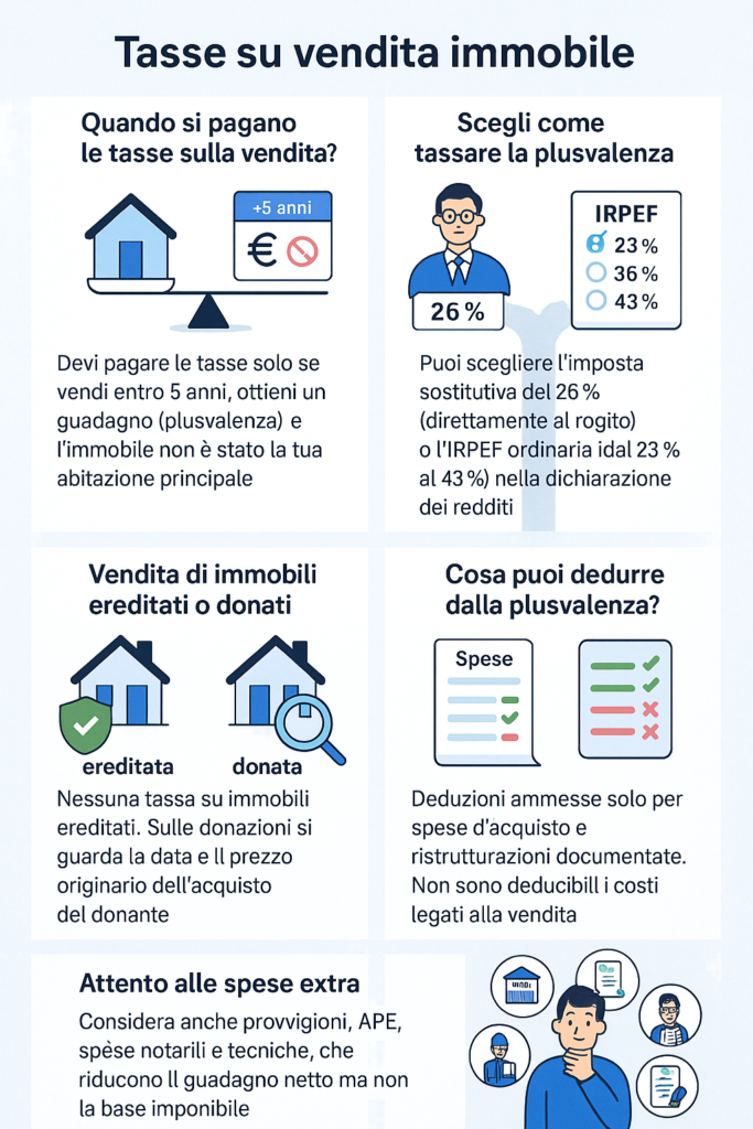 Inforgrafica che spiega come funzionano le tasse sulla vendita di un immobile