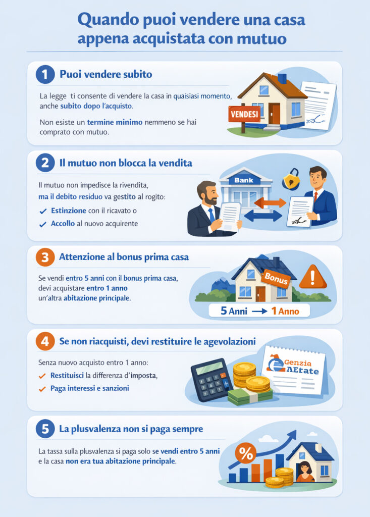 Infografica che spiega se si può vendere una casa appena comprata
