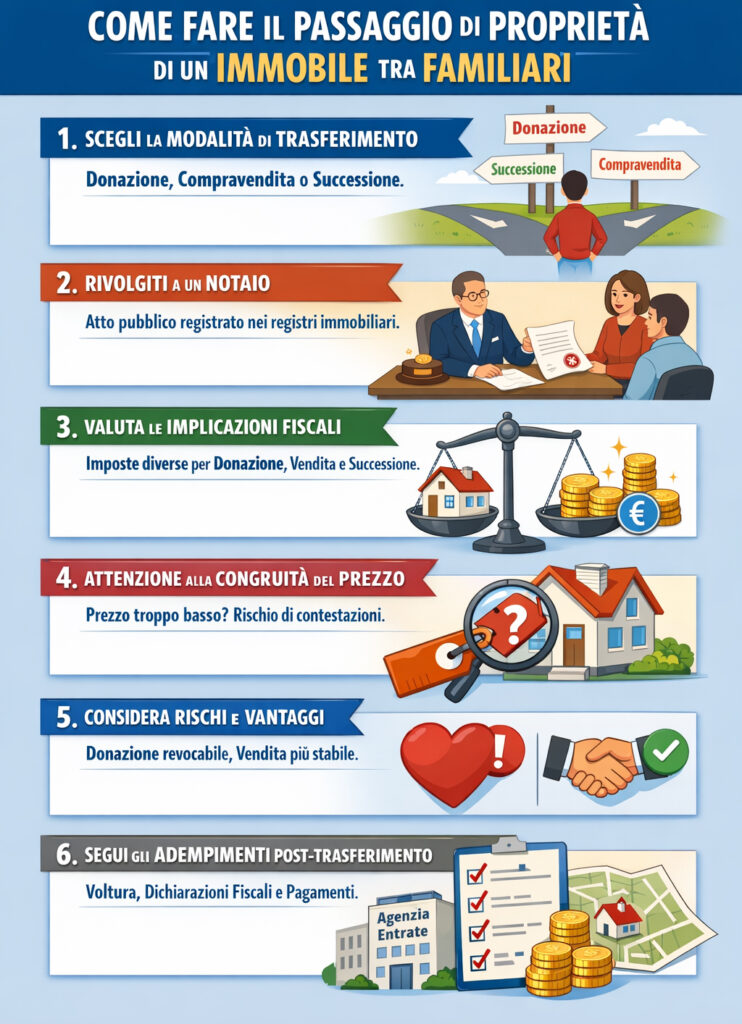 Infografica che spiega come avviene il passaggio di proprietà di un immobile tra familiari