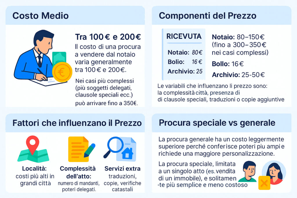 Infografica che illustra il costo della procura di vendita dal notaio
