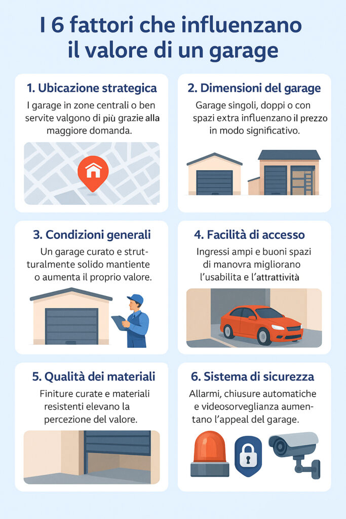 Infografica che illustra come si effettua la valutazione di un garage
