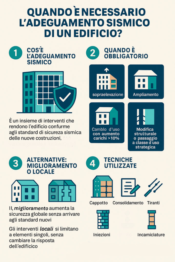Infografica che illustra come funziona l'adeguamento sismico di un edificio