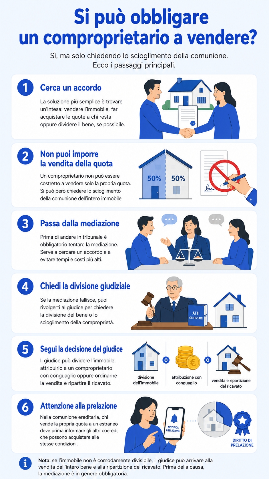 Infografica che spiega se si può obbligare un comproprietario di un immobile a vendere