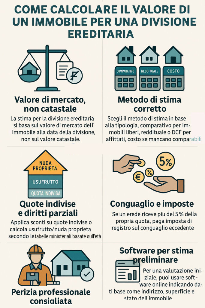 Infografica che illustra come valutare un immobile per una divisione ereditaria