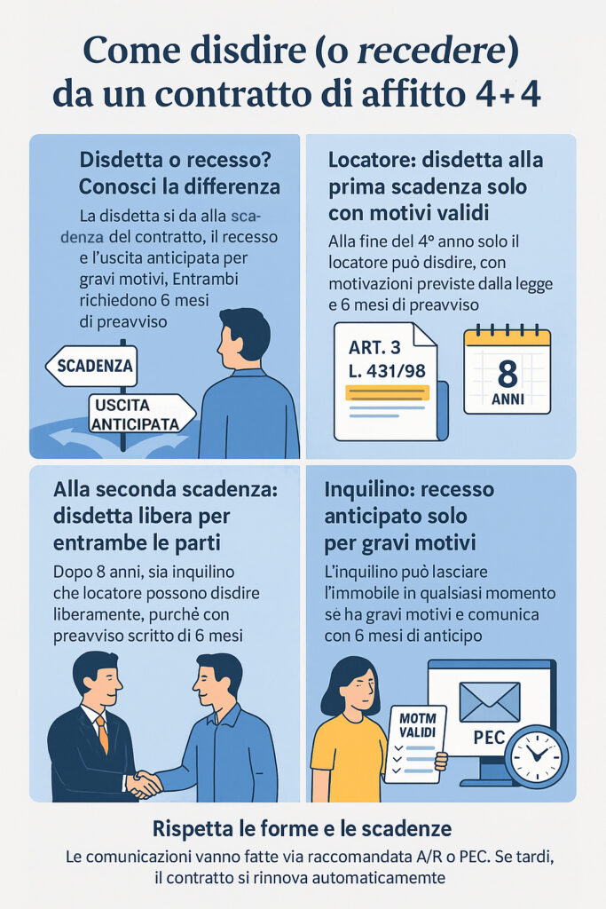 Infografica che illustra come disdire un contratto 4+4