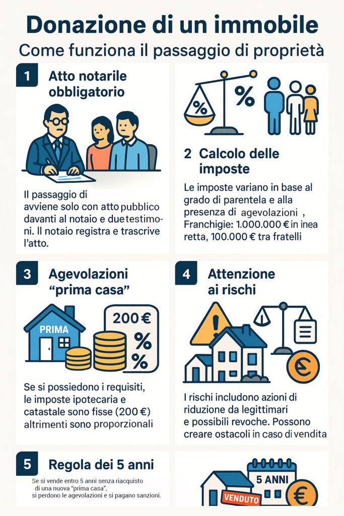 Infografica che illustra come si effettua la donazione di un immobile