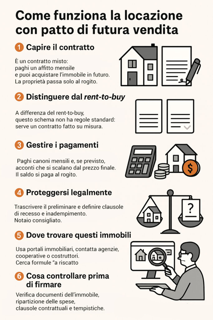 Infografica che illustra come funziona la locazione con patto di futura vendita