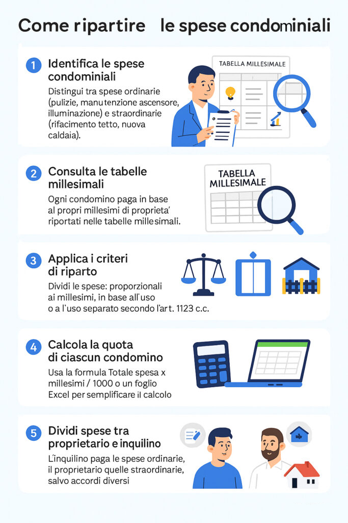 Infografica che illustra come funziona la ripartizione delle spese condominiali