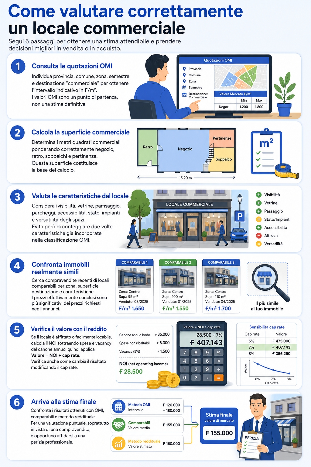 Infografica che illustra come valutare un locale commerciale