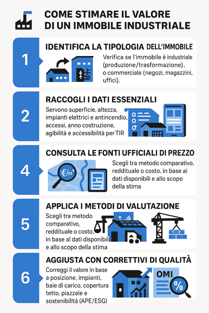 Infografica che illustra come valutare un immobile industriale
