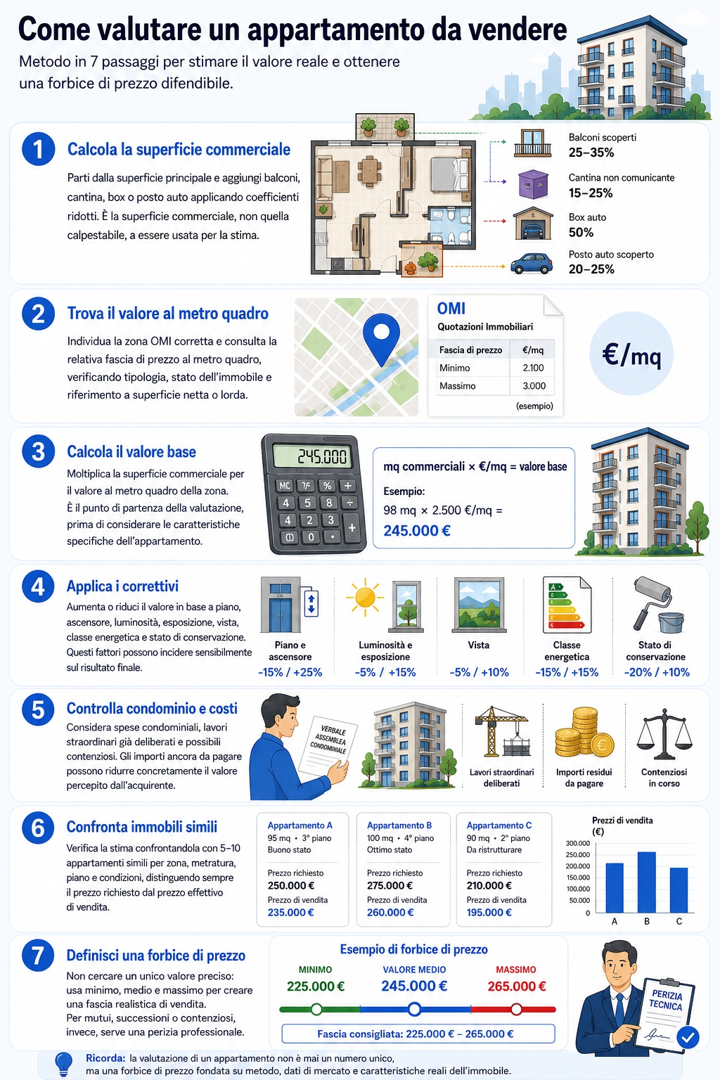 Infografica che illustra come valutare un appartamento da vendere
