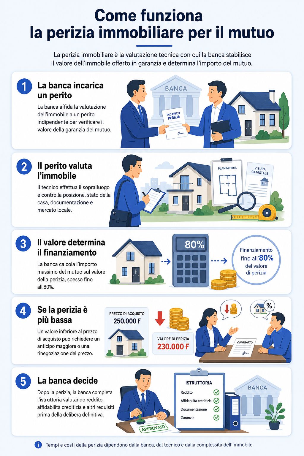 Infografica che illustra cos'è, quando serve e come si svolge una perizia immobiliare per il mutuo