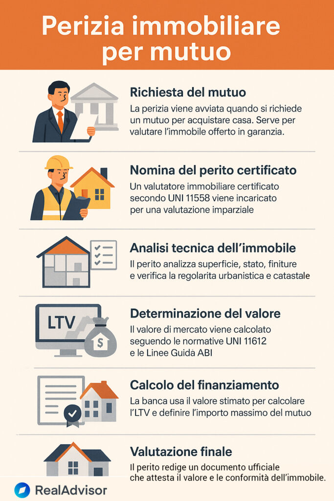 Infografica che illustra le fasi della perizia immobiliare