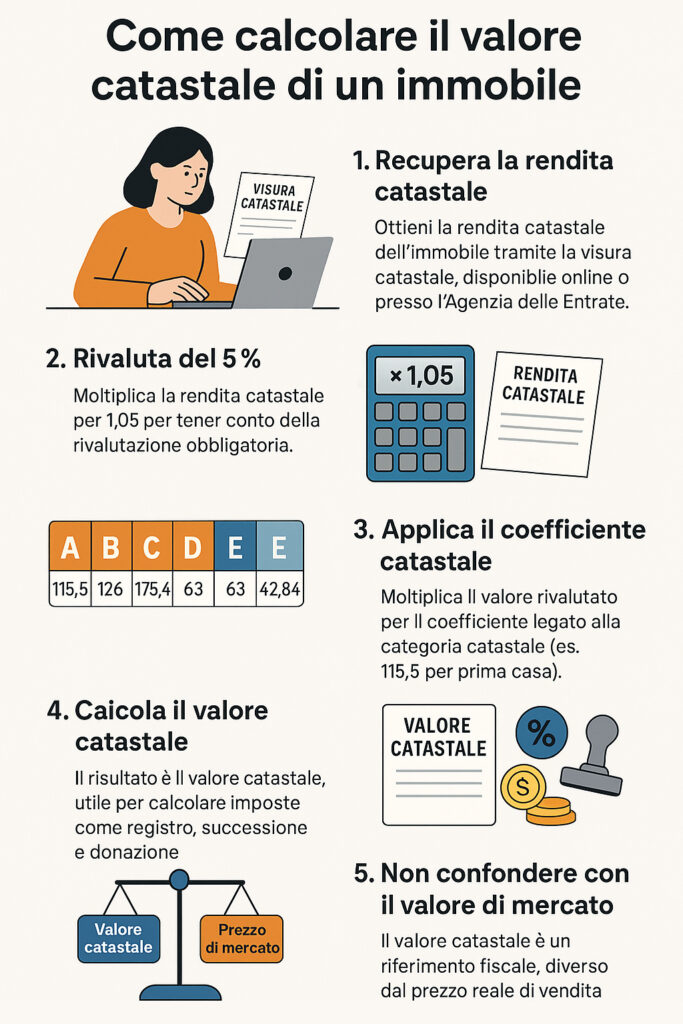 Infografica che illustra come funziona la valutazione catastale