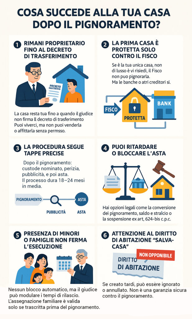 Infografica che illustra cosa succede alla casa dopo il pignoramento