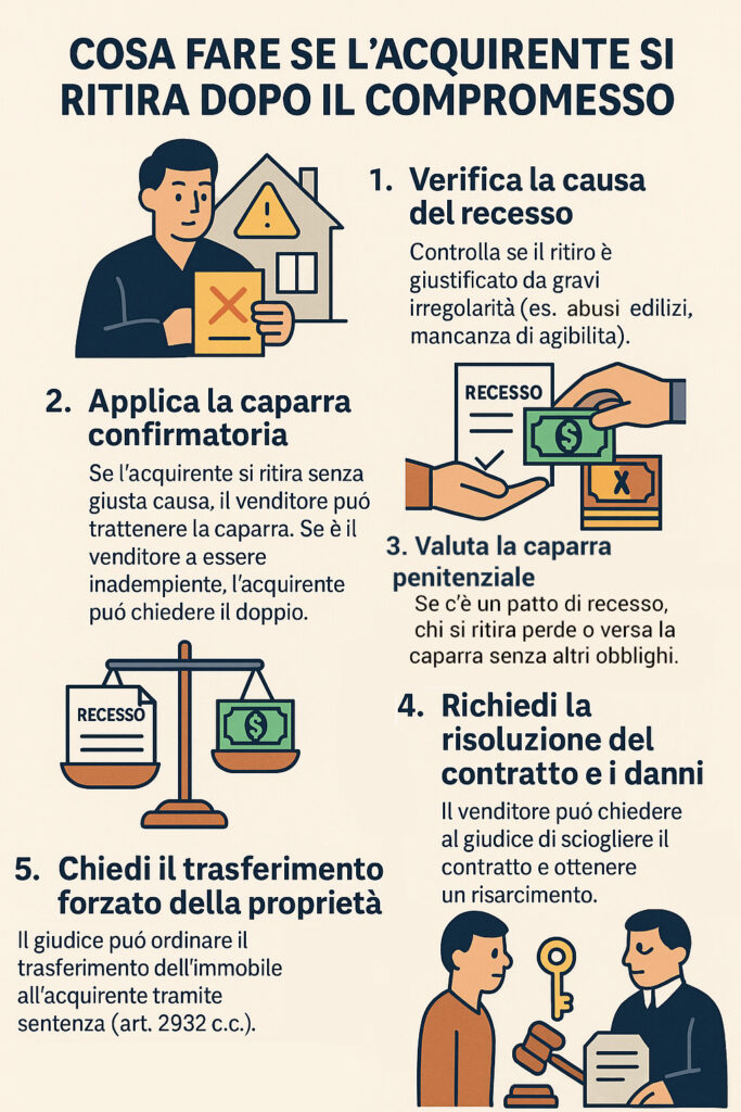 Infografica che illustra cosa fare se l'acquirente si ritira dopo il compromesso
