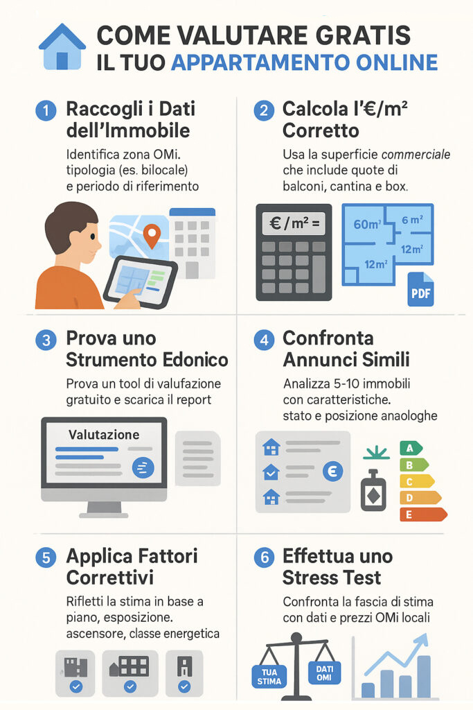 Infografica che illustra come valutare un appartamento gratis online