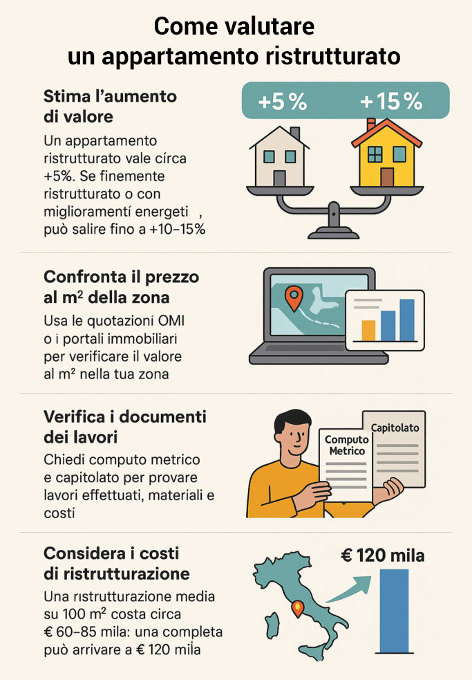 Infografica che illustra come effettuare la valutazione di un appartamento ristrutturato