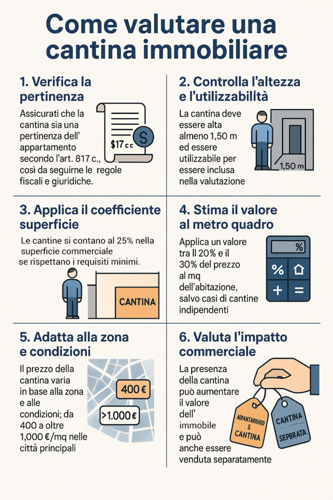 Infografica che illustra come effettuare la valutazione di una cantina in un immobile