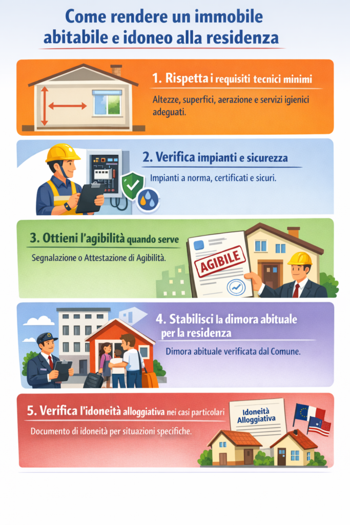 Infografica che illustra come rendere un immobile abitabile e idoneo alla residenza