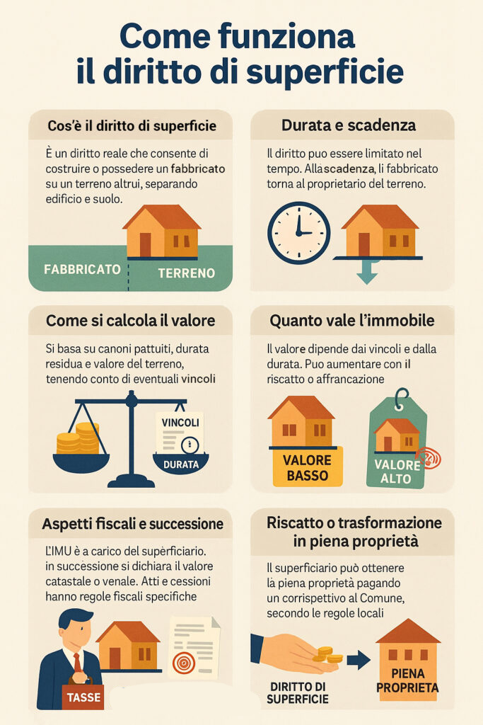 Infografica che illustra come funziona il diritto di superficie