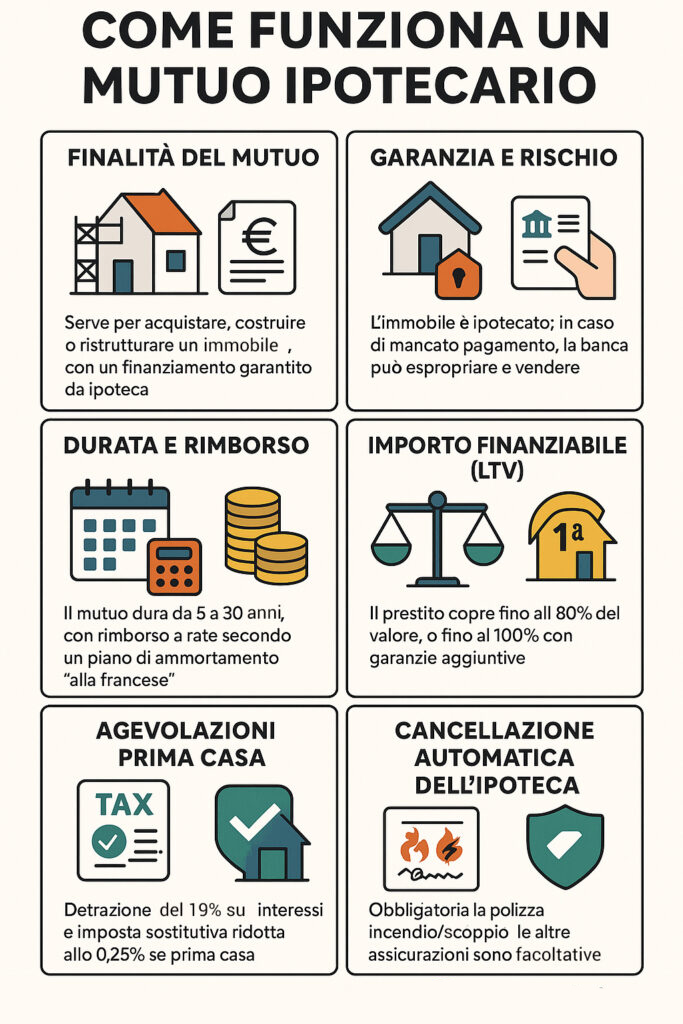 Infografica che illustra come funziona un mutuo ipotecario