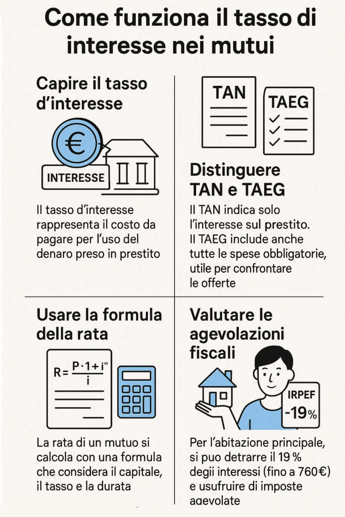 Infografica che illustra come funziona il tasso di interesse nei mutui