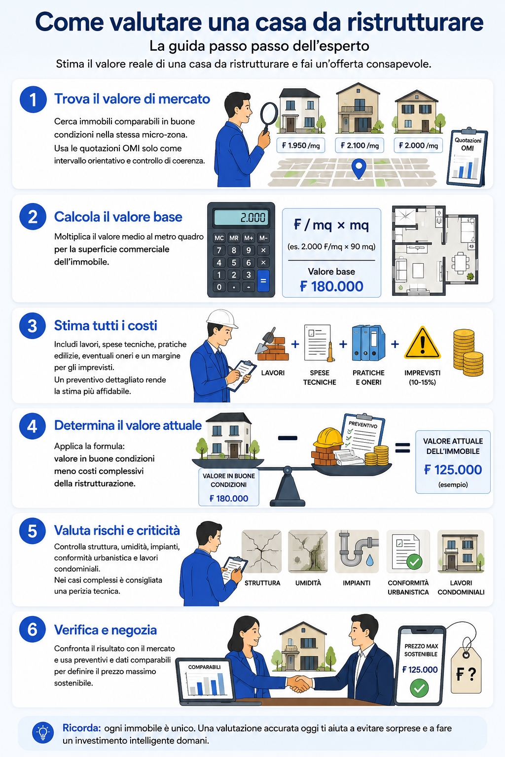 Infografica che illustra come effettuare la valutazione di una casa da ristrutturare