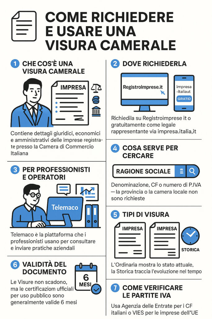 Infografica che illustra come richiedere una visura camerale