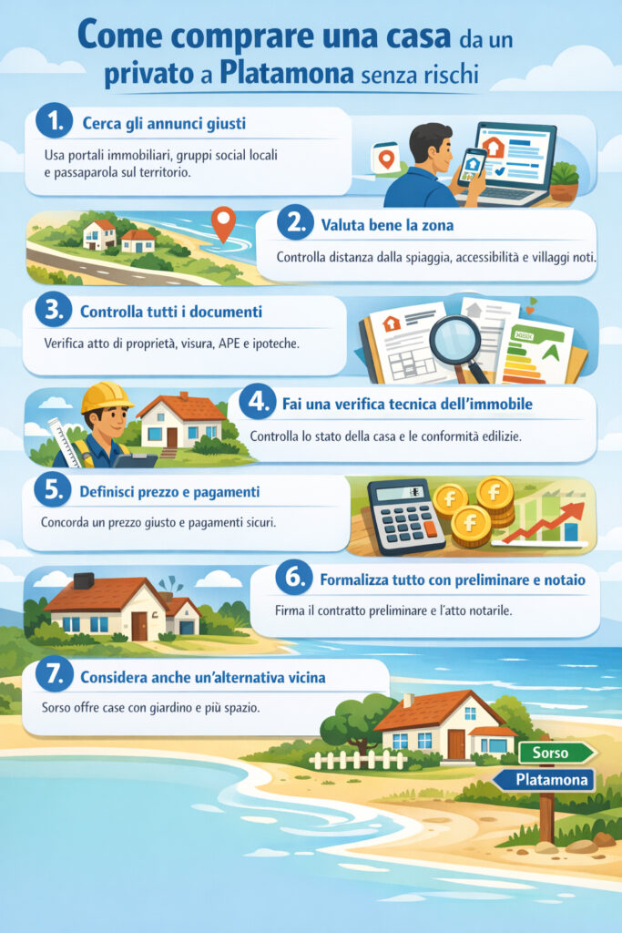 Infografica che spiega come acquistare casa da un privato a Platamona